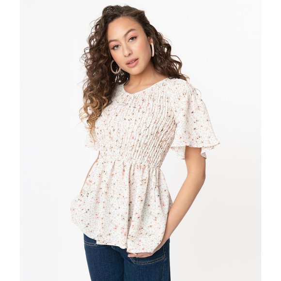 Mikarose Tops - NWT Mikarose Retro Style  Floral Peplum Blouse - Small